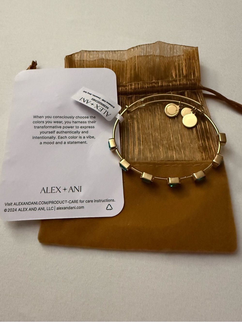 NWT ALEX AND ANI Gold Bangle Bracelet w/Blue Green December Precious Gemstones